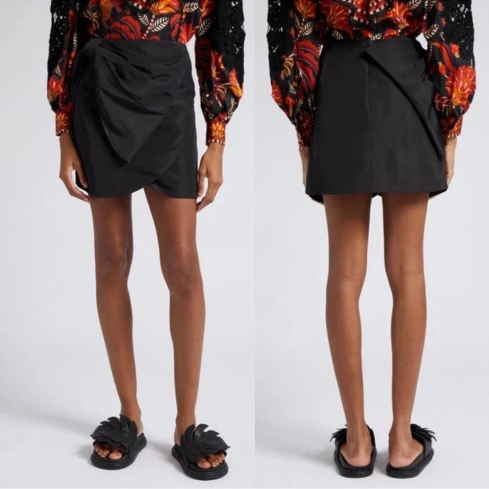 Farm Rio Black Taffeta Mini Skirt Large Side Bow Size Small NWT